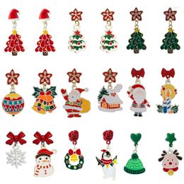 Dangle Earrings Fashion Christmas Tree Santa Claus Elk Snowflake Bow For Women Girls Color Drop Oil Party Jewelry Gift