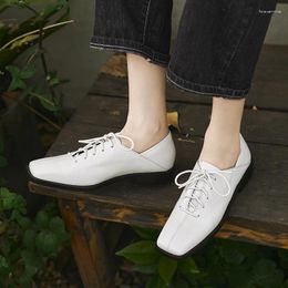 Dress Shoes Phoentin Asymmetrical Design Oxford Lace-up Loafers Women Retro Low Heels Office Lady Genuine Leather Cozy Pumps FT3171