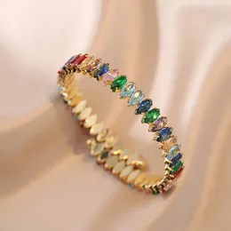 Bangle Exquisite Luxury Multicolor CZ Tennis Bracelet Women Wedding Rainbow Colourful Zircon Charm Bracelets Gold Plated Jewellery Gift