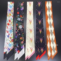 Scarves Design Small Flower Silk Scarf Luxury Women Foulard Skinny Bag Neckerchief Fashion Hair Headband