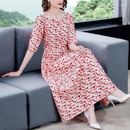 Party Dresses Women Red Polka Dot Ramie Maxi Dress Summer Boho Short Sleeve Light Beach Sundress 2024 Korean Elegant Bodycon Casual