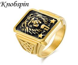 Fashion Retro Gold Color Lion Ring for Men Vintage Stainless Steel Animal Finger Ring Punk Rock Style Jewelry anel masculino9852761