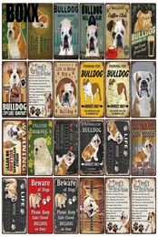 Dog Rules Warning Overly Affectionate Bulldog On Duty Metal Sign Home Decor Bar Wall Art Painting 2030 CM Size9138341