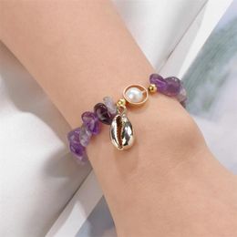 Strand Bohemian Shell Bracelet Natural Irregular Stone For Women Amethysts Crystal Female Jewelry Summer Beach Party