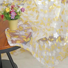 Curtain Leaf Printing Tulle Sheer Decorative Articles Translucent Wave Curtains Thin Porch Partition For Room Door Window