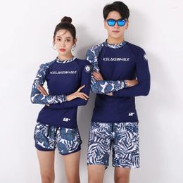 Women's Swimwear Couples Rash Guards Men Women 2 Pieces Boy Girl Long Sleeve Shirt Shorts Black Surfing Bathing Suits Rashguard Wetsuits