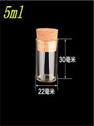 Whole 2230mm 5ml Mini Glass Vials Jars Packaging Bottles Test Tube With Cork Stopper Empty Glass Transparent Clear Bottles 17890141