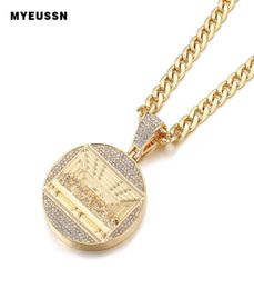 Last Supper Pendant Big Jesus Iced Out Bling Zircon Gold color Charm Necklace Fashion For Men Father039s Day Gift Hip Hop Jewel1361379309