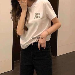 Summer Mens Womens cotton short sleeve t shirt women sweatshirt letter diamond embroidery crew neck Tshirt Miu Designer tshirt womens pullover shirts