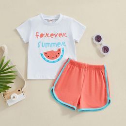Clothing Sets 1-4years Toddler Girl Summer Outfit Letter Watermelon Print Short Sleeve T-Shirts Tops And Shorts Infant Girls 2pcs Clothes