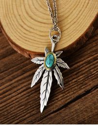 925 Sterling Silver Feather Eagle Turquoise Natural Crystal Men Women Necklace Pendant Jewelry4233640