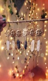 Dangle Chandelier Sun Goddess Quartz Charm Brass Earrings Stars Moon Boho Hippie Bohemian Celestial Witchy Metaphysical Jewelry1845658