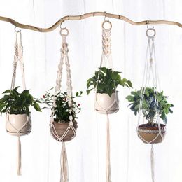 Planters Pots Macrame Plant Hanger Baskets Potted Holder Handmade Woven Cotton Flower Pot Wall Hanging Basket Boho Home Garden Decoration