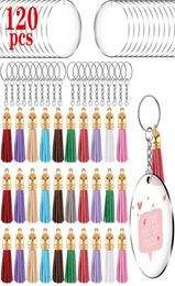 120Pcs Acrylic Keychain Blank 2 Inch Clear Circle Discs with Hole Tassel Pendant Key Rings Bag Ornament for DIY Craft Supplies Kim7430913