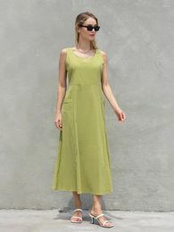 Casual Dresses Women S Loose Sundress Sleeveless Crewneck Swing Maxi Dress Summer Beach Bohemian With Pockets