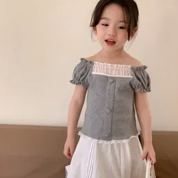 Clothing Sets Girls Summer Set 2024 Sweet Solid Color Lace Top And Skirt Lightweight Two Pieces Casual Comfortable For Outdoor