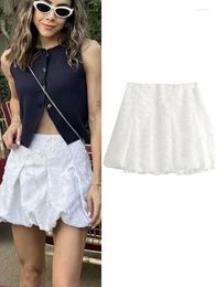 Skirts 2024 Women Summer Mini Fashion Sweet Chiffon Jacquard Side Zipper Female Elegant Street Skirt Clothing