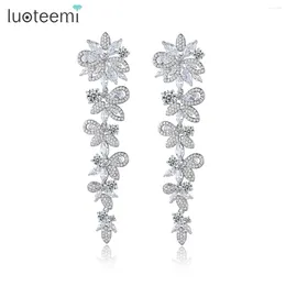 Dangle Earrings LUOTEEMI Flower Long Drop For Women High Quality Cubic Zircon Setting Jewellery Wedding Engagement Arrivals