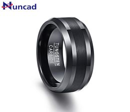 whole 8mm Tungsten Carbide Ring Black Wedding Engagement Band Brushed Center Men039s Ring Beveled Edge Comfort Fit Size 712181596