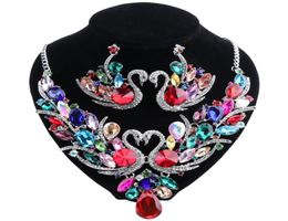 Trendy Multicolor Cubic Zirconia Jewelry Sets For Women Best Gifts 18 Colors Crystal Earring And Necklace Sets7282513