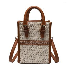 Totes Small Vertical Square Braided Bag 2024 Summer Ladies Simple Beach Straw Shoulder Bags Knitted Purses Handbags