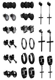 Boniskiss 15 Pairs 316L Stainless Steel Earrings For Men Women Hip Hop Black Piercing Stud Earring Fashion Jewellery Gift6284092