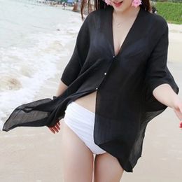 Cover Ups For Swimwear Women Elegant Sexy Solid Thin Mesh Beachwear Bikini Beach Dress Up Top 240420