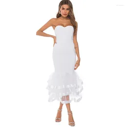 Casual Dresses Fashion Women Elegant Off Shoulder Sleeveless Strapless Backless Mesh Midi Long Dress Party Gowns