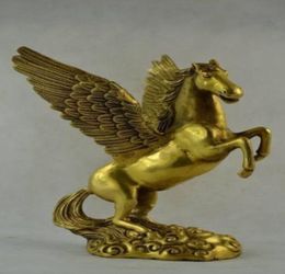 Collectibles Old Decorated Handwork Copper Carving Pegasus flying horse Statue9524292