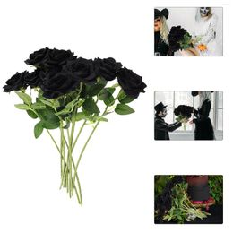 Decorative Flowers 10 Pcs Simulation Black Rose Artificial Bouquet Decorate Halloween Silk Flower Bride Ornament