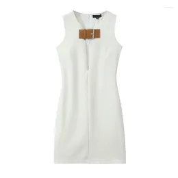 Casual Dresses YENKYE Sexy Elegant Women Chic Hollow Out Leather Buckle White Mini Dress O Neck Sleeveless Female Slim Party Vestidos