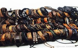 100pcsLots Vintage Mix Styles Leather Cuff Bracelets For Men Women Wrist Jewelry Size adjustable40689063373669