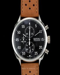 2021 NEW Mens Watches Chronograph quartz Stopwatch Sport Watch Stainless Brown Leatcher strap montre BATERLI Black face Wristwatch2383000