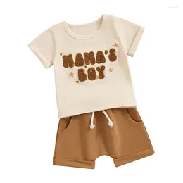 Clothing Sets GINEVSAL Baby Boy Summer Clothes Mamas Letter Embroidery Short Sleeve Crewneck T-shirt Toddler Set 2Pcs