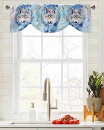 Curtain Watercolour Wolf Flower Feather Window Living Room Kitchen Cabinet Tie-up Valance Rod Pocket