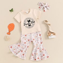 Clothing Sets Baby Girl Summer Outfits Short Sleeve Tops Chicken Print Flare Pants Headband Set Toddler Clothes