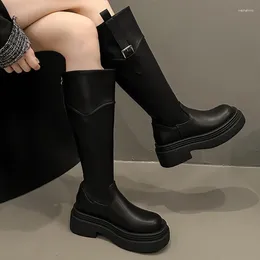 Boots 2024 High Quality Ladies Shoes Zipper Women's Autumn Round Toe Solid Knee-High Platform Water Proof Fashion