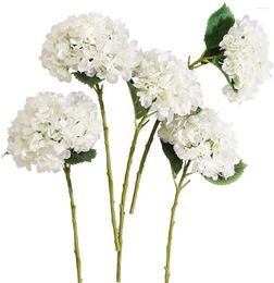 Decorative Flowers 5PCS 15.4In Artificial Hydrangea Silk Bouquet Faux Stems For Wedding Centerpieces Home Decor (White 5)