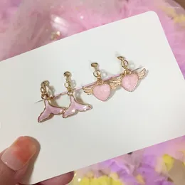 Backs Earrings 2 Pairs Korean Style Women's Clip On No Pierced For Women Fashion Handmade Cuff Mermaid Heart Ear Jewelry