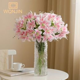 Decorative Flowers Simulated Silk 10 Heads Lily Home Wedding Stage Decoration Flower Arrangement Matching Materials Pography Props