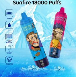 Original Sunfire 18000 15000 Puffs Disposable Shisha Puff 15K 18K Vape E Cigarette 25ml Cartridge Carts Pod Rechargeable 850mAh Battery Vape Pen with Display Screen