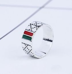 S925 sterling silver ring retro classic sterling silver red and green twocolor ring men and women punk style trend hiphop net re3110226