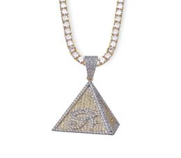 Pendant Necklaces Hip Hop Eye Of Horus Egypt Pyramid Necklace Gold Colour Iced Out Bling Micro Pave Cubic Zirconia Charm For Men Gi2552556