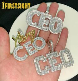 Chains Iced Out Cubic Zirconia Big Sliver Colour CZ Stone CEO Necklace 5mm Tennis Chain Letter Pendant Necklaces Hip Hop Men Jewelr6328092