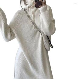 Casual Dresses Winter Button High Collar Woollen For Women's Korean Edition Solid Colour Lazy Style Fashion Loose