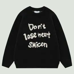 Men's Sweaters Oversized Knitted Hip Hop Funny Letters Printed Jumpers Harajuku Casual Loose O-Neck Pullover Unisex Streetwear