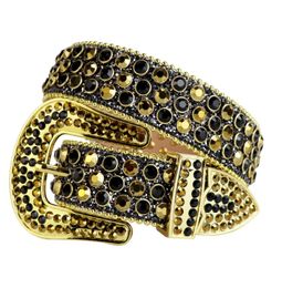 Western Bling Bling Colourful ovski Crystal Gold & Black Rhinestone Belt Studded Belt Removable Buckle for men6053889