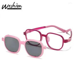 Sunglasses Frames 2024 Kids Polarized Clip Boys Girls Customized Myopia Hyperopia Eyewear Square Soft Glasses Frame 5-12 Years