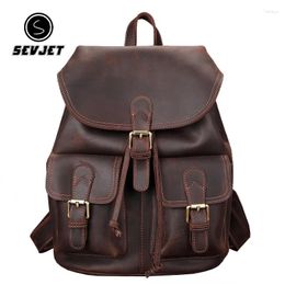 Backpack Genuine Leather Men Vintage Casual School Bags For Teenager Outdoor Sling Shoulder Bagpack Laptop Rucksack Tote JYY1111