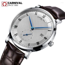 Wristwatches Carnival Switzerland Mechanical Watch Men Waterproof Leather Watches Clock Reloj Hombre Erkek Kol Saati Relogio